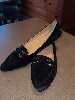 Black Suede Talbots Loafers with Gold Hardware